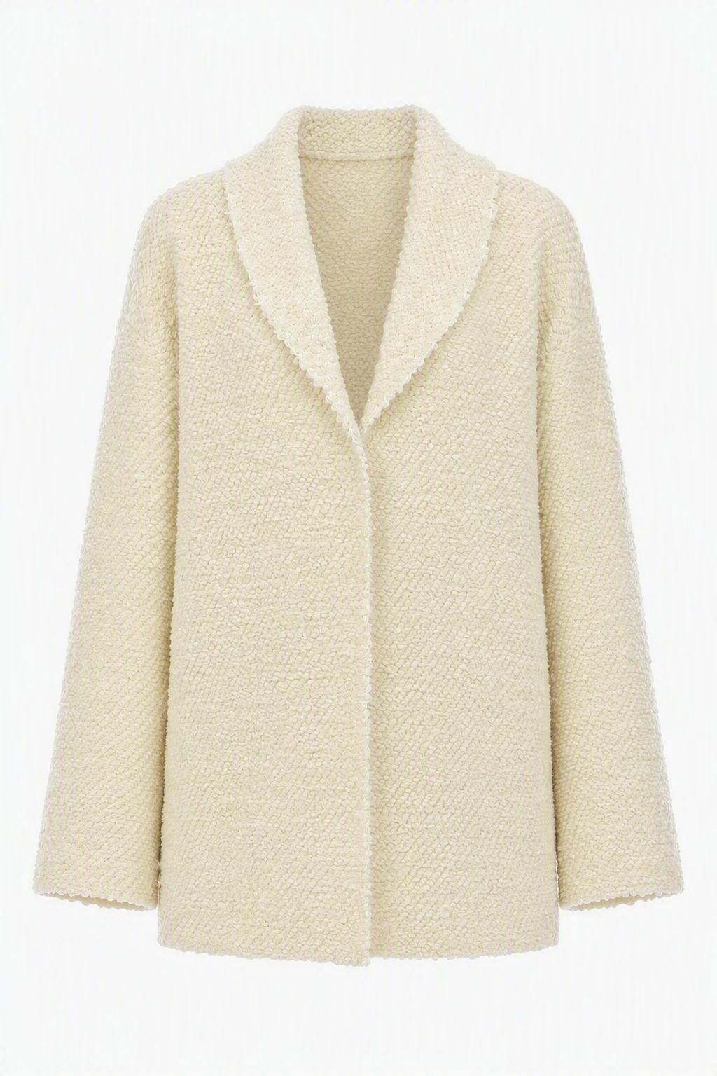 Manteau Texturé à Col Châle - White