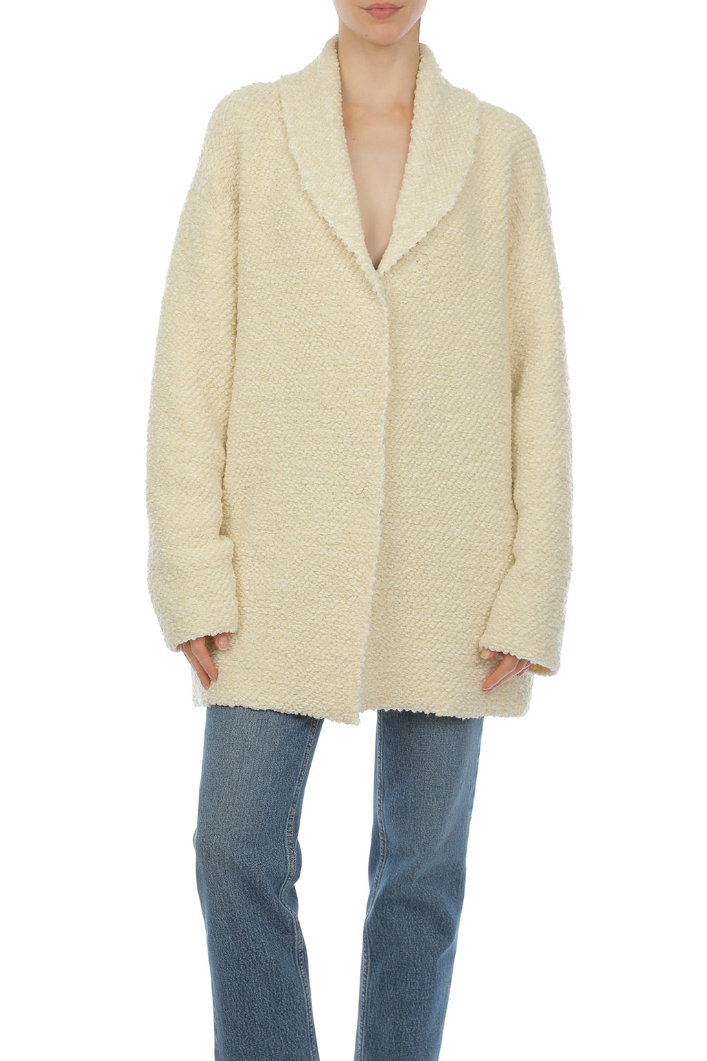 Manteau Texturé à Col Châle - White