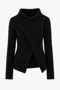 Veste en laine bouclée à col croisé - Black
