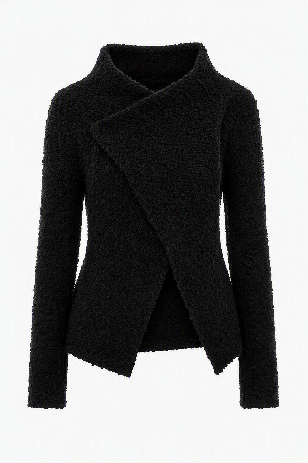 Veste en laine bouclée à col croisé - Black