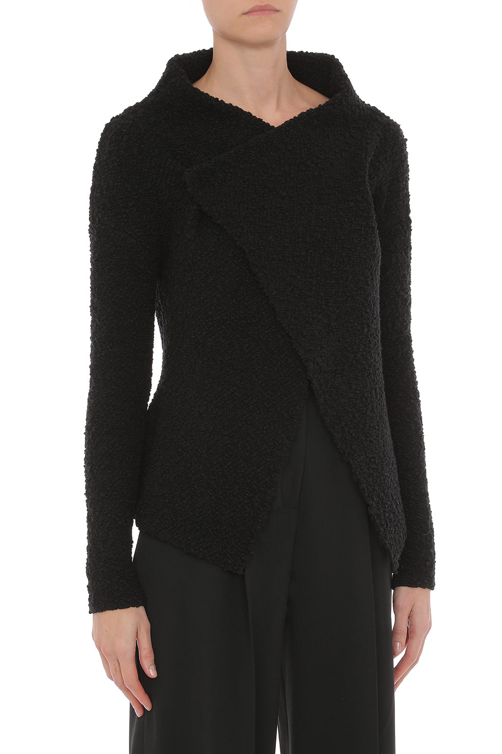 Veste en laine bouclée à col croisé - Black