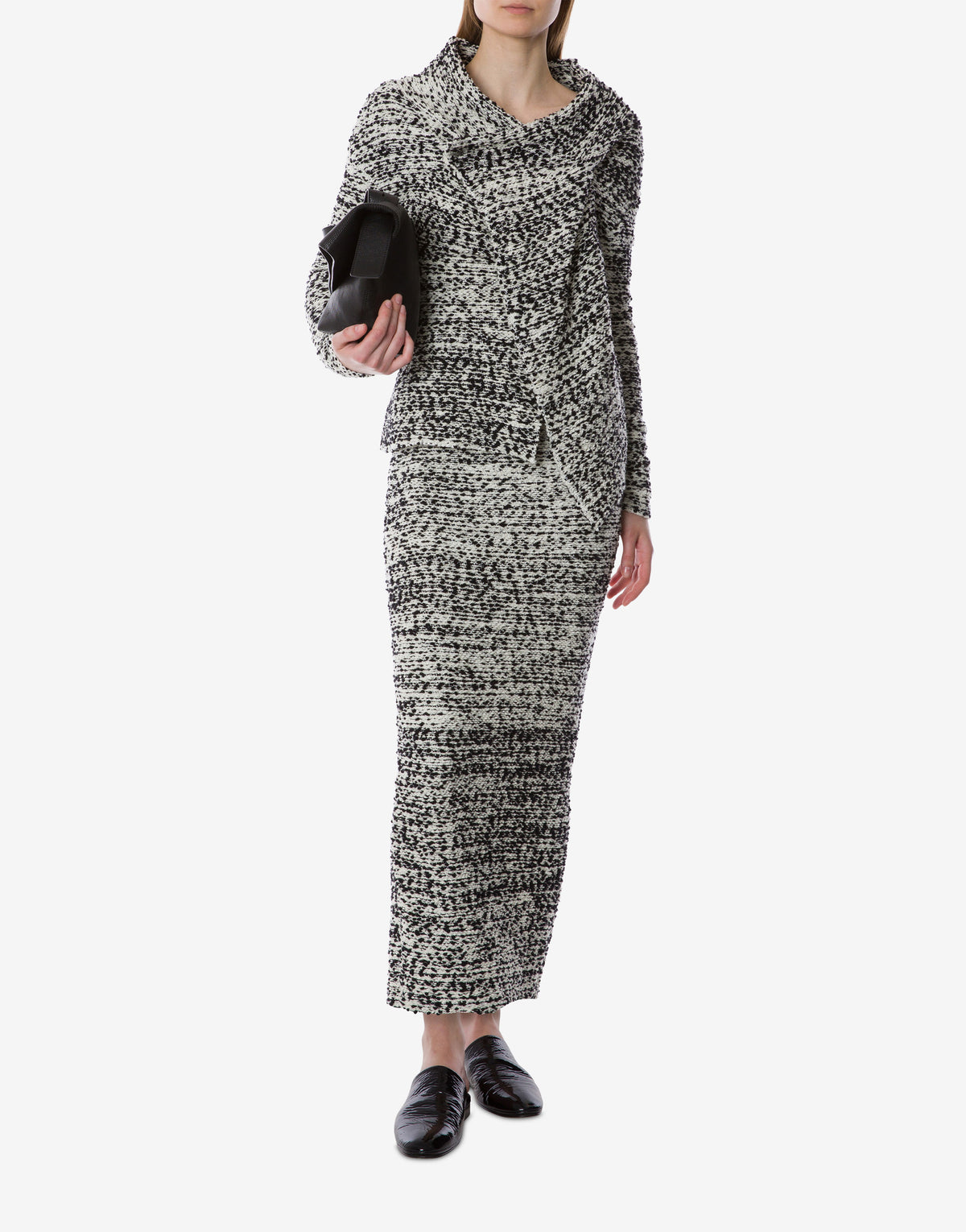 Veste en laine bouclée à col croisé - Black