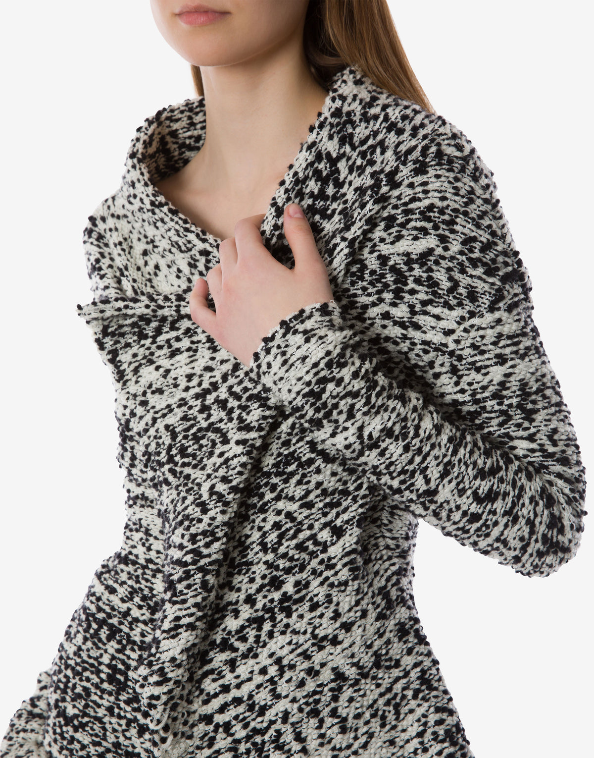Veste en laine bouclée à col croisé - Black