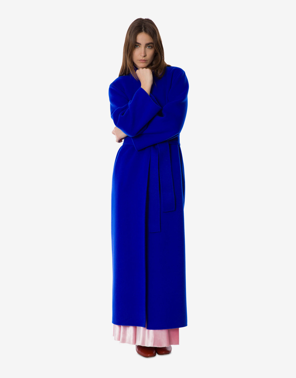 Manteau long style peignoir en laine et cachemire - Blue
