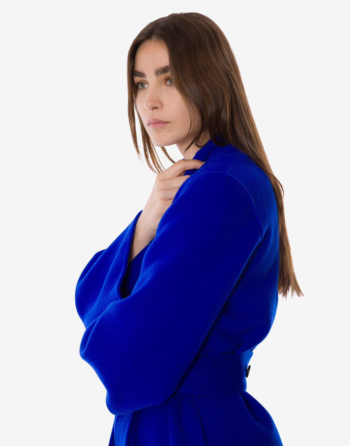 Manteau long style peignoir en laine et cachemire - Blue