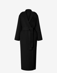 Manteau long style peignoir en laine et cachemire - Black