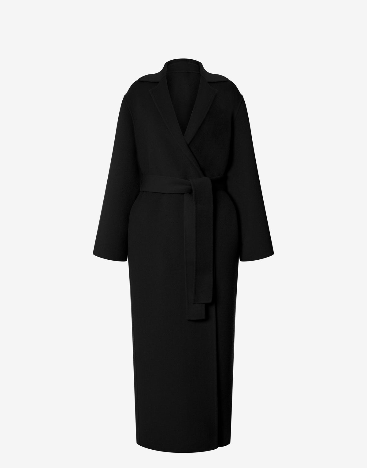 Manteau long style peignoir en laine et cachemire - Black