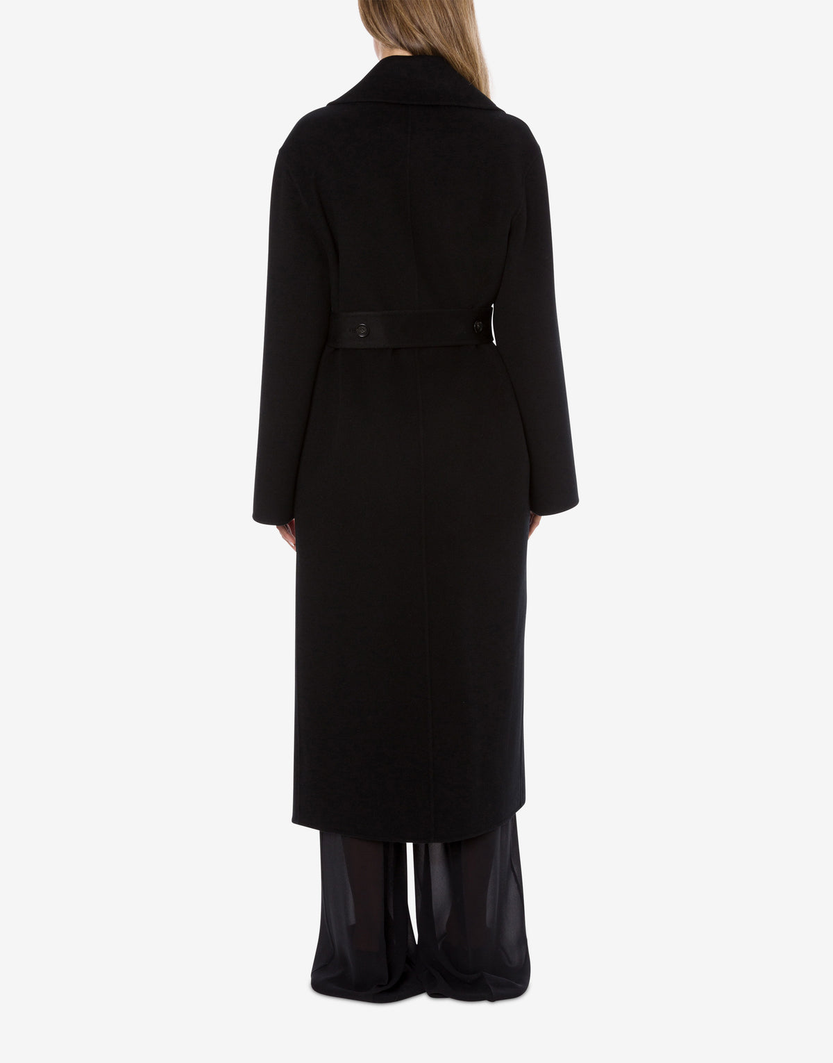 Manteau long style peignoir en laine et cachemire - Black