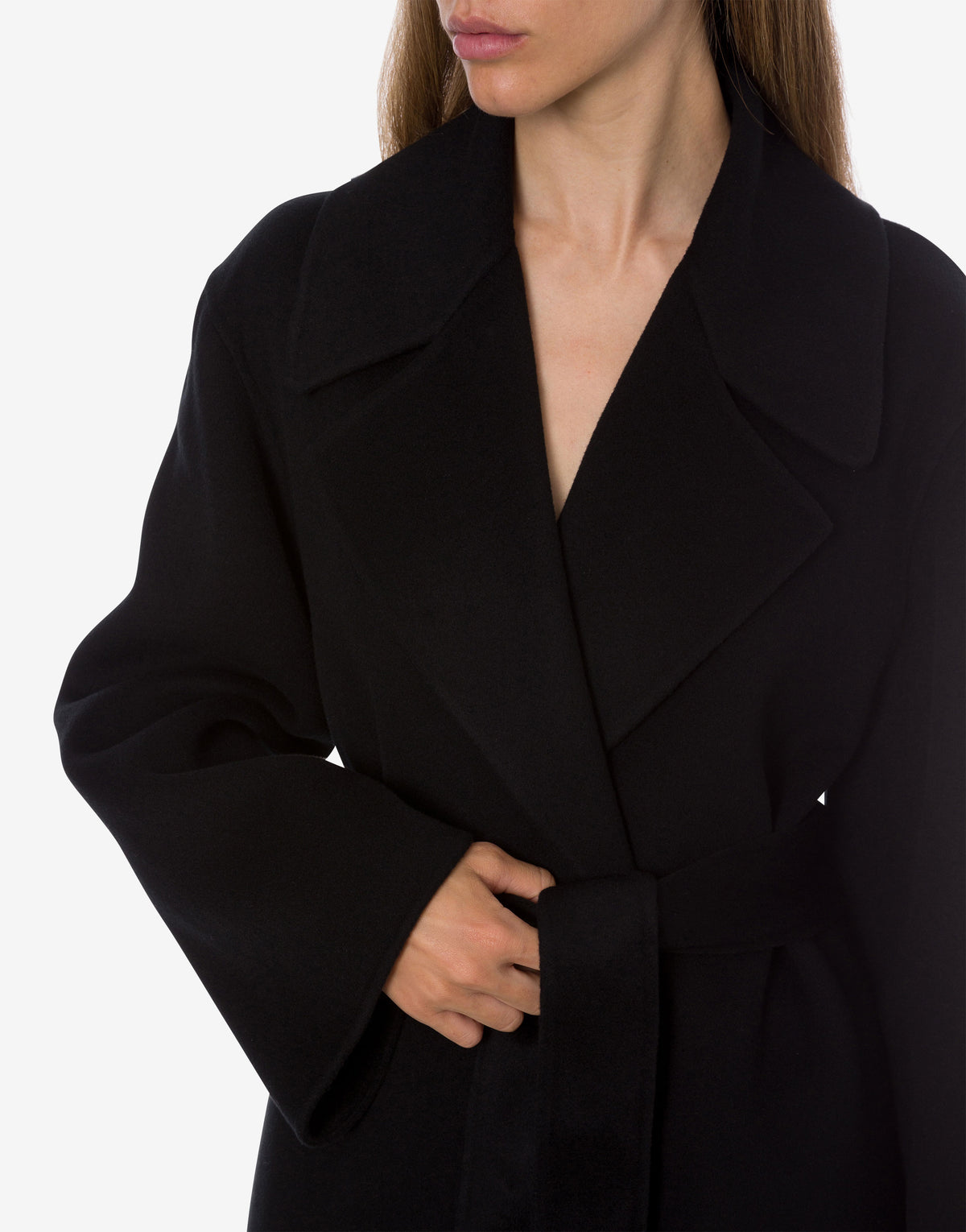 Manteau long style peignoir en laine et cachemire - Black