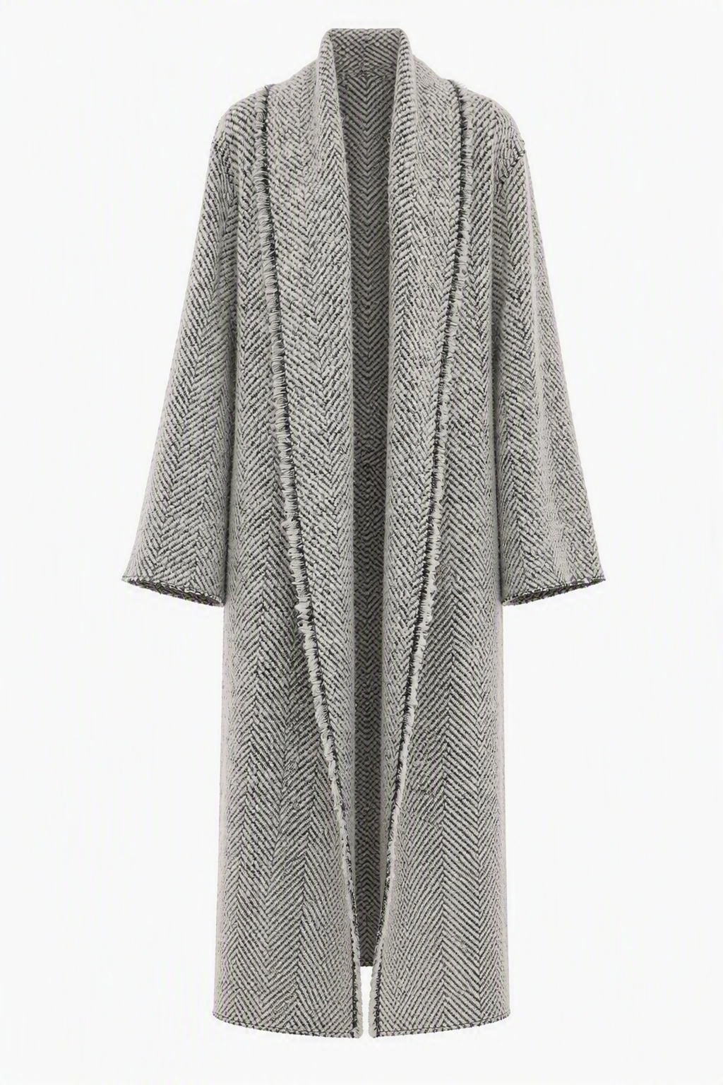 Manteau à Col Châle Motif Chevron - Ivory