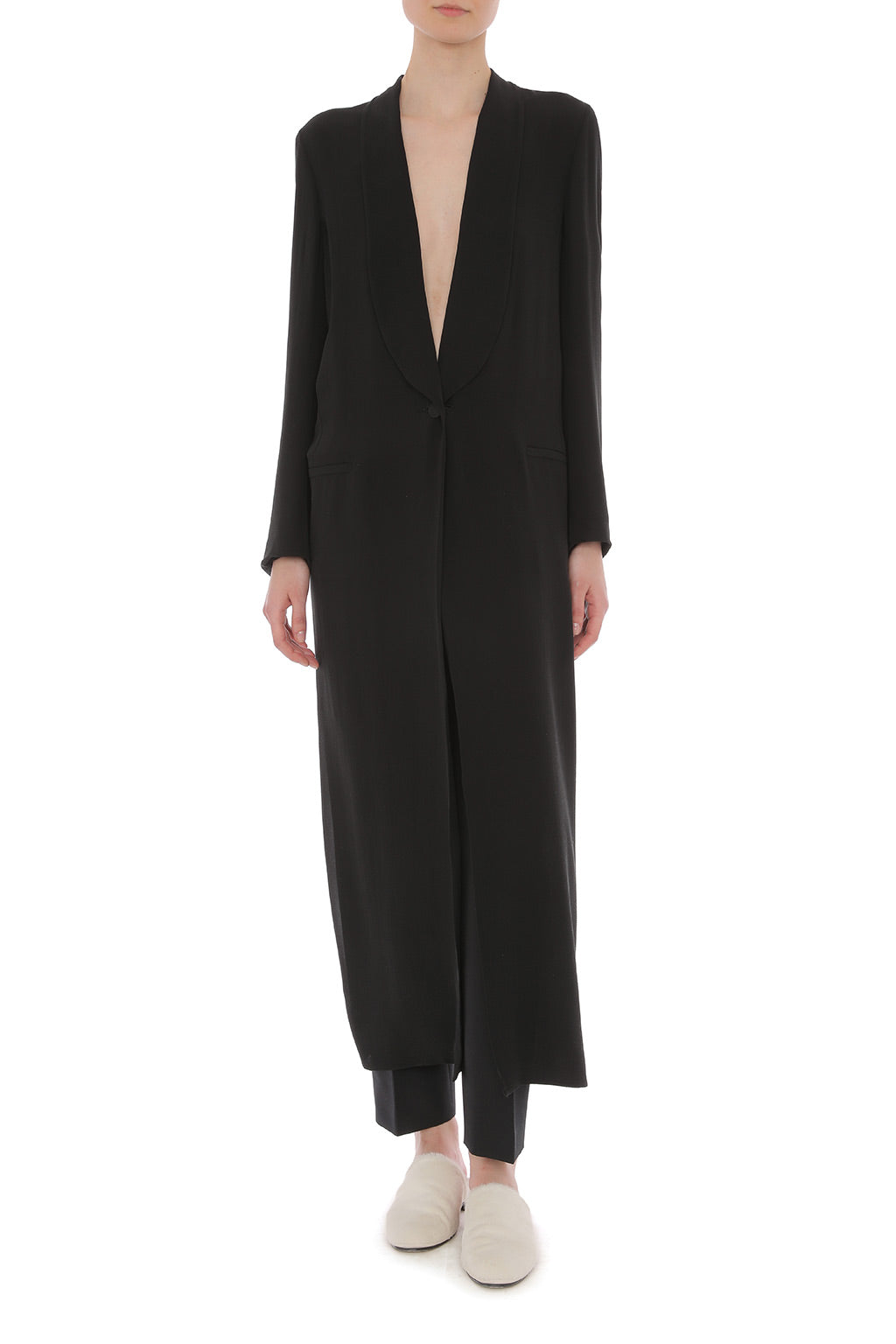 Manteau Long à Col Châle - Black