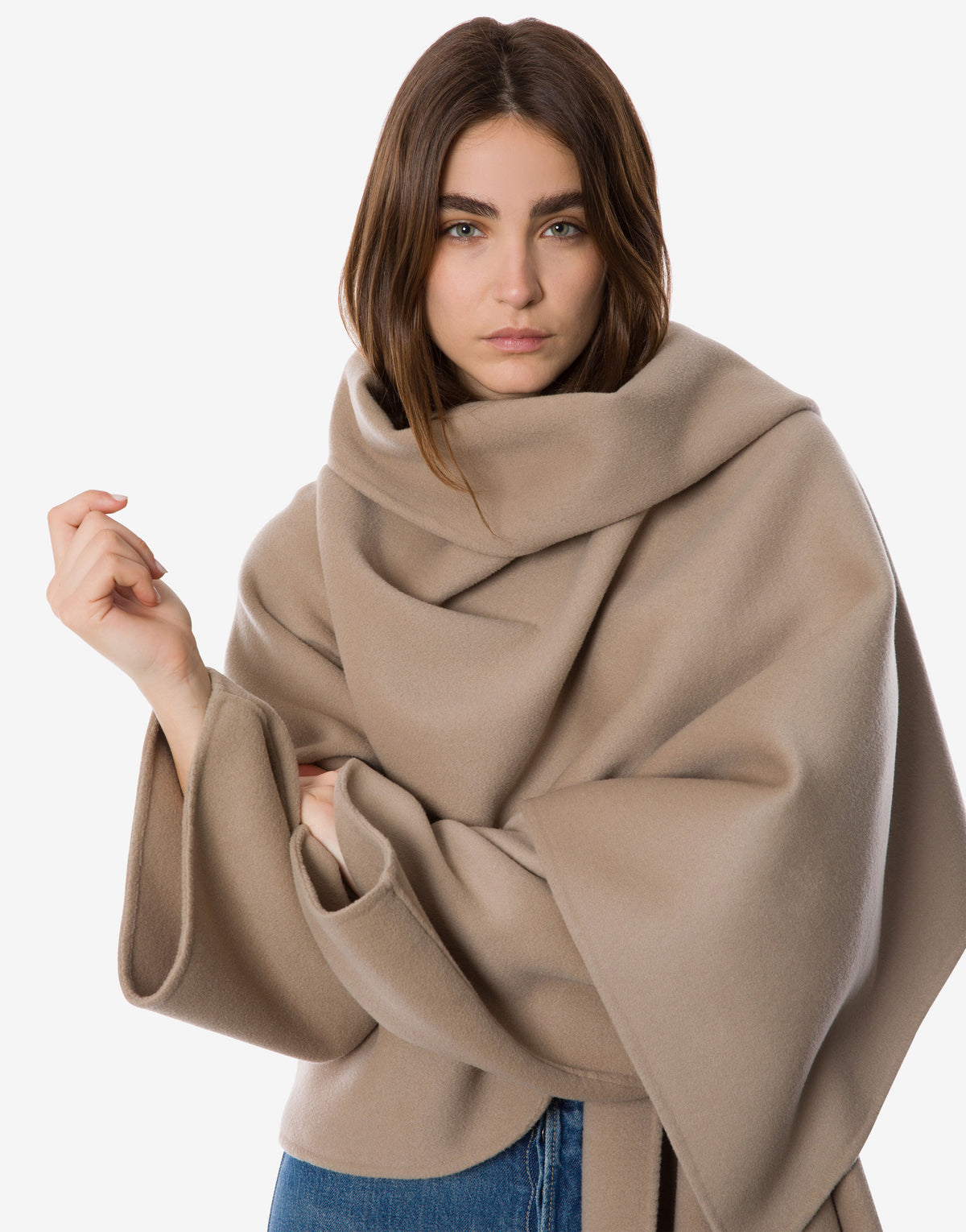 Veste à col écharpe en double feutre - Beige