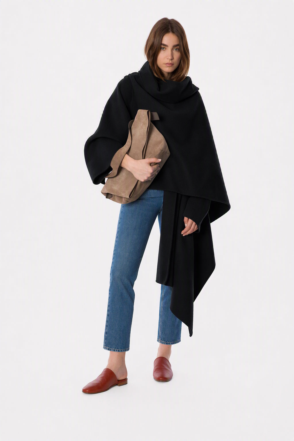 Veste à col écharpe en double feutre - Black