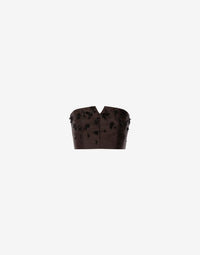 Corset croisé en laine et soie brodée - Brown