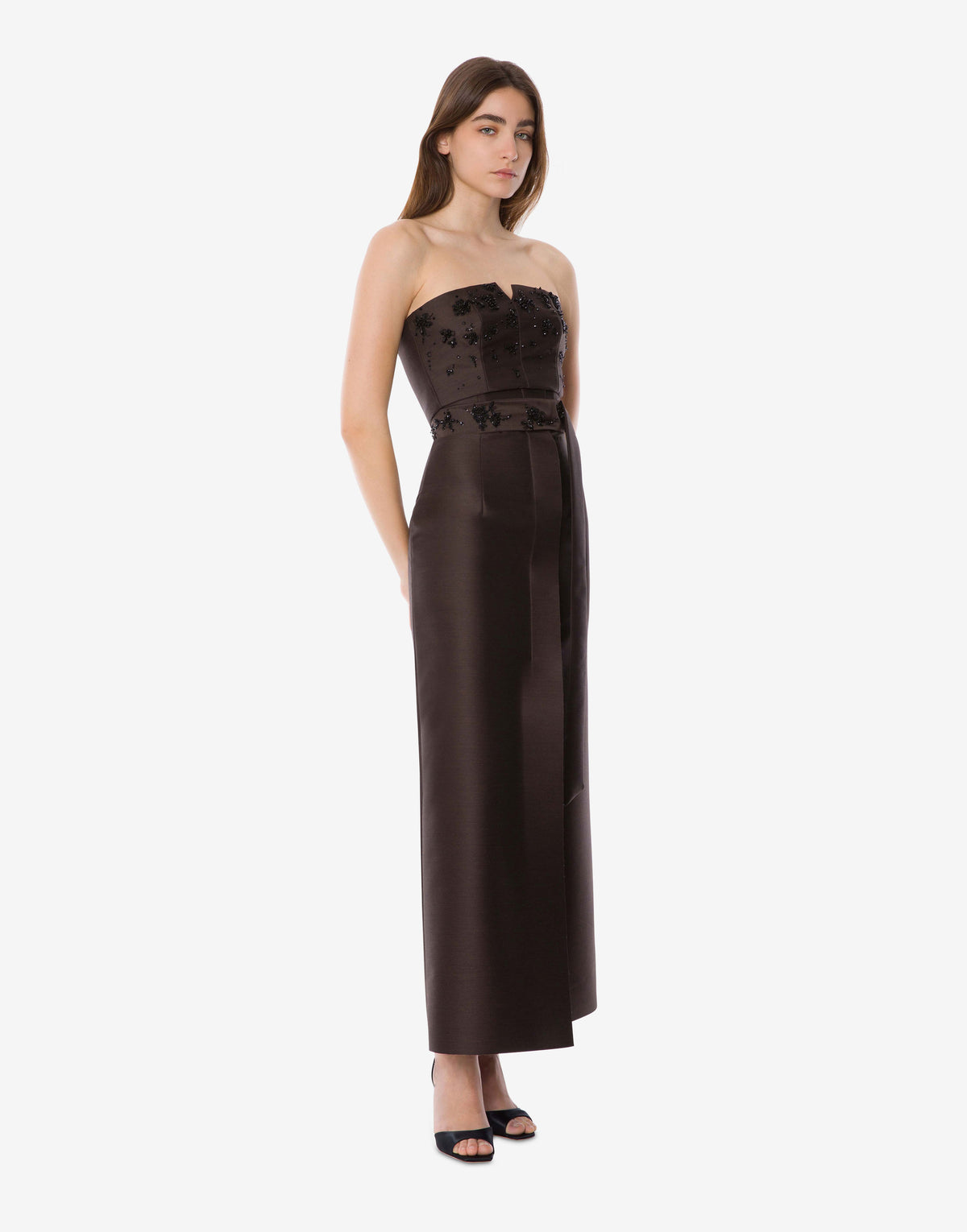 Corset croisé en laine et soie brodée - Brown