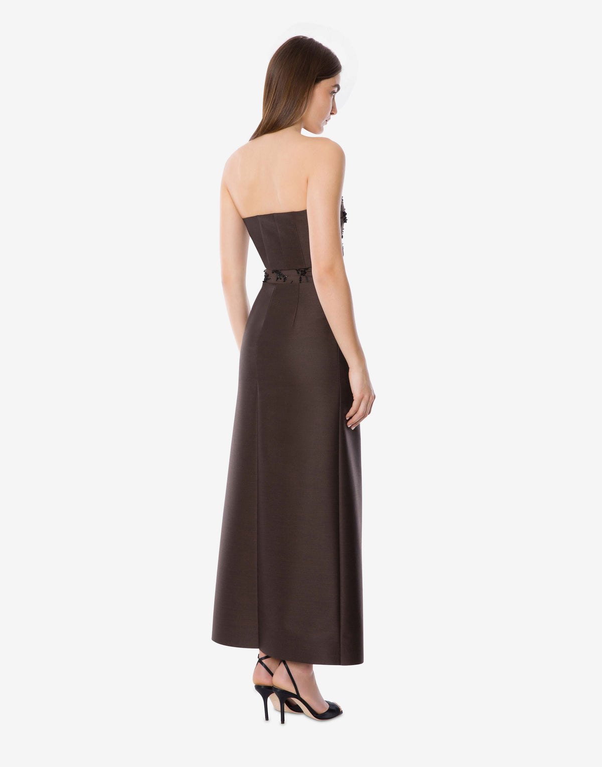 Corset croisé en laine et soie brodée - Brown