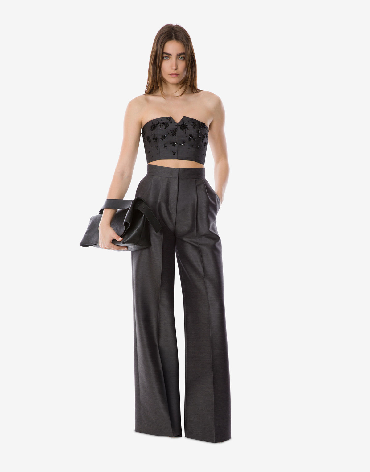Corset croisé en laine et soie brodée - Grey