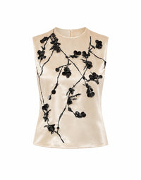 Top Sans Manches Orné de Motifs Floraux - Ivory