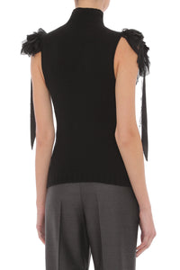 Top en Maille à Épaules Volantées - Black