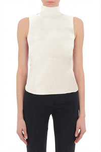 Top Sans Manches à Col Montant en Maille - Ivory