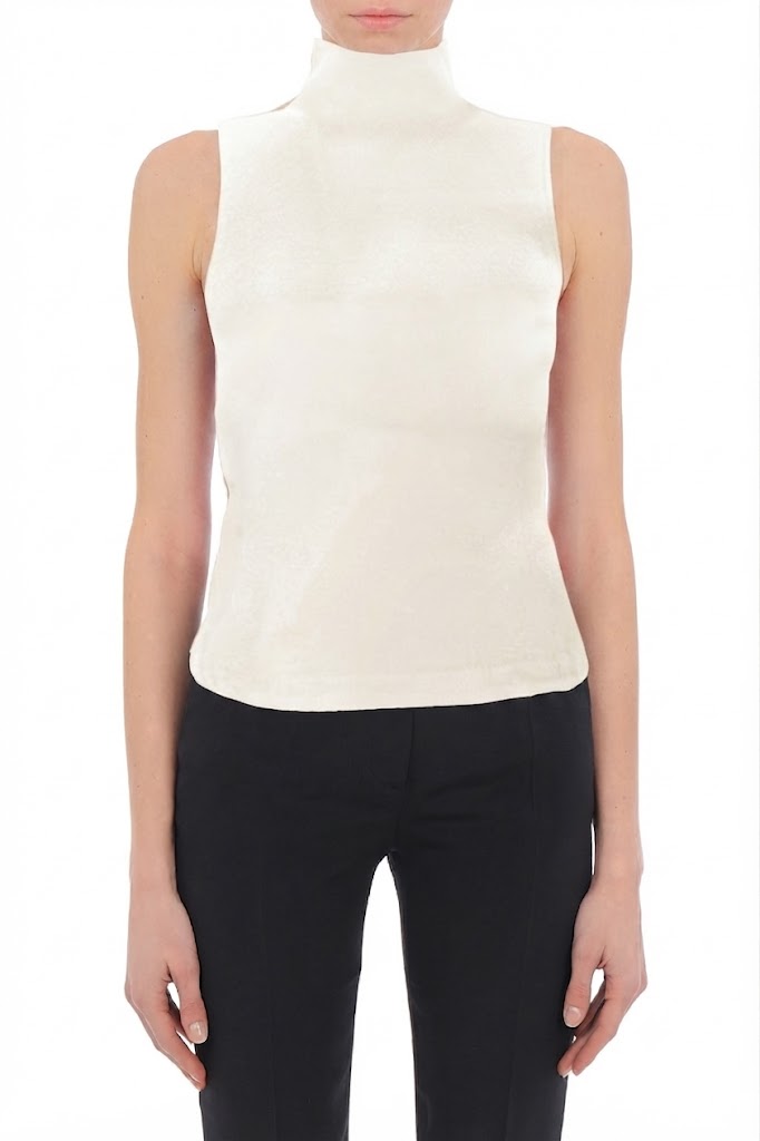 Top Sans Manches à Col Montant en Maille - Ivory