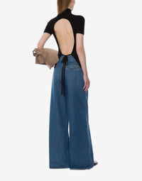 Top à dos nu en laine et cachemire - Black