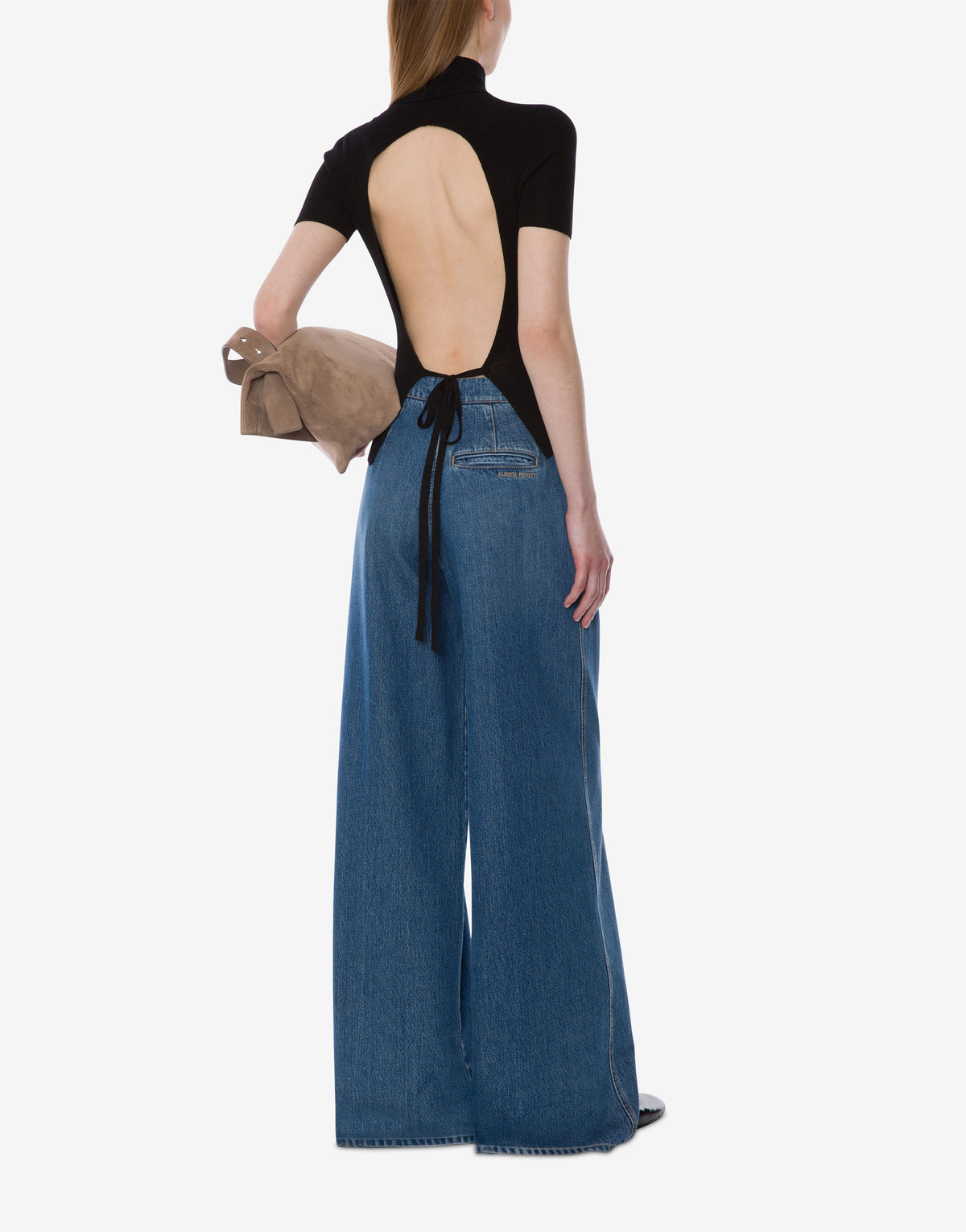 Top à dos nu en laine et cachemire - Black