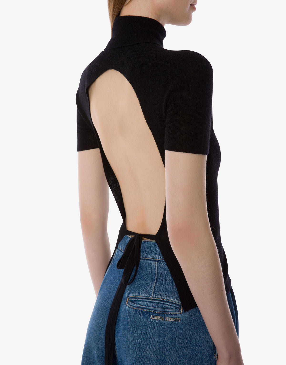 Top à dos nu en laine et cachemire - Black