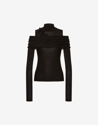 Pull à col roulé en cachemire découpé - Black