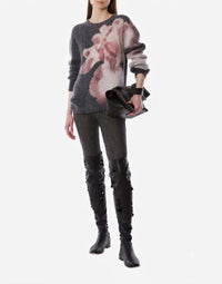 Pull en mohair imprimé orchidée - Black