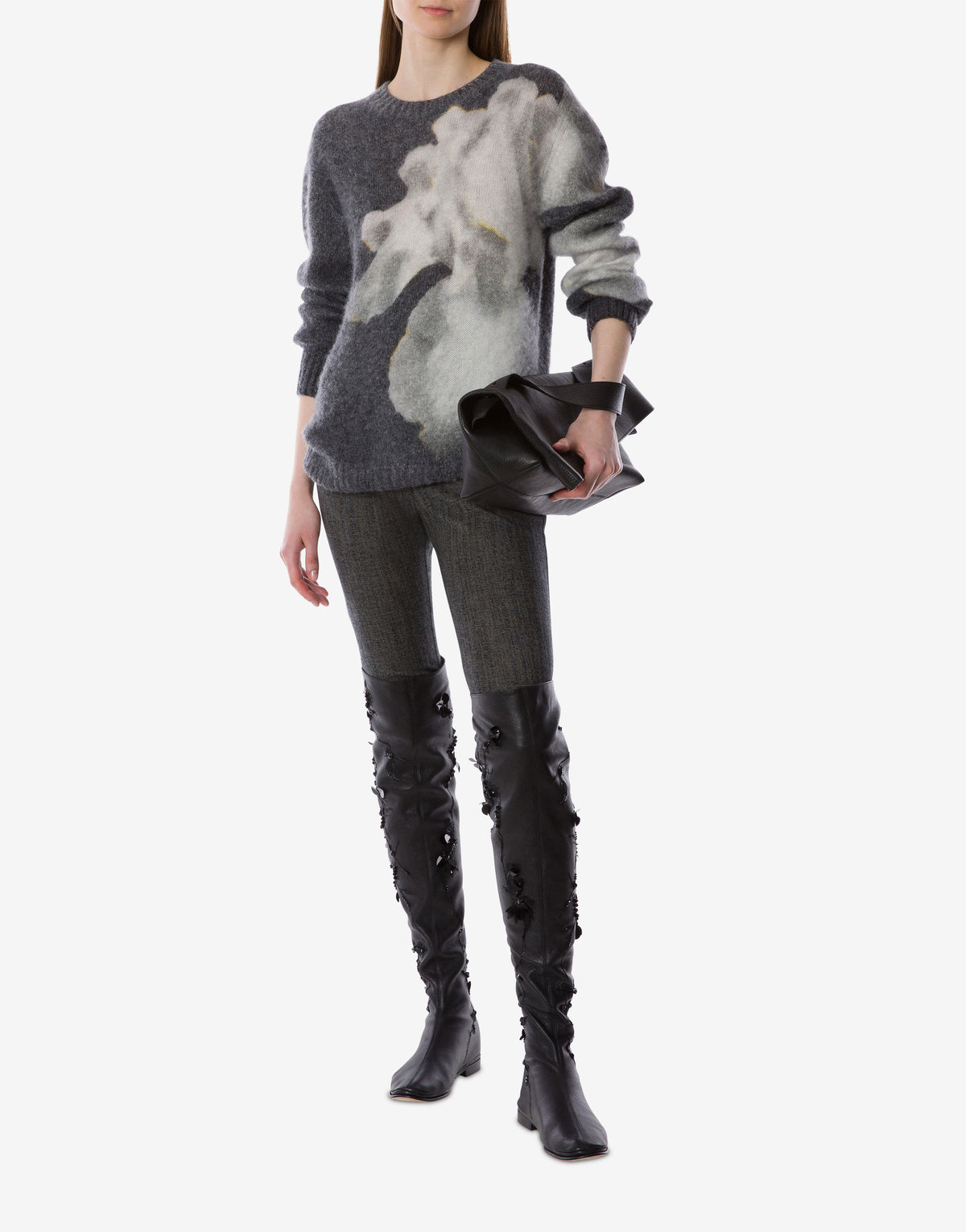 Pull en mohair imprimé orchidée - Black