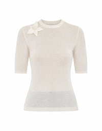 Top en Maille à Application Florale - White