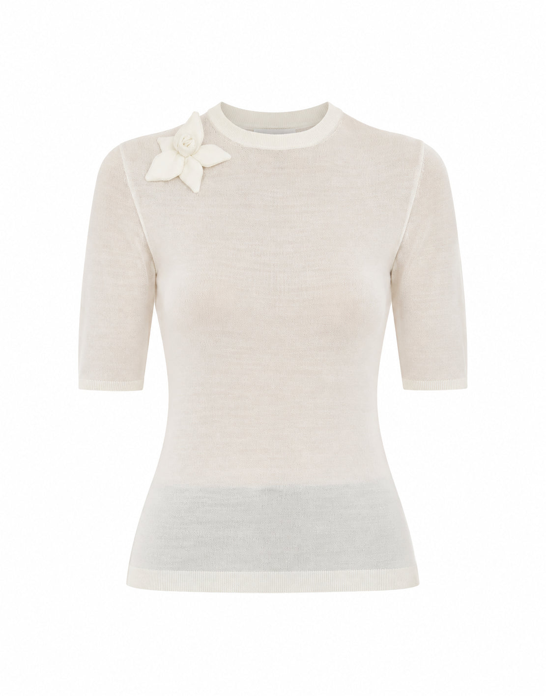 Top en Maille à Application Florale - White