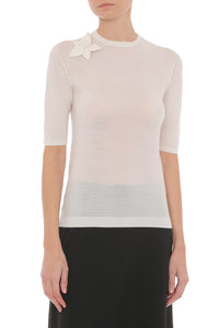 Top en Maille à Application Florale - White