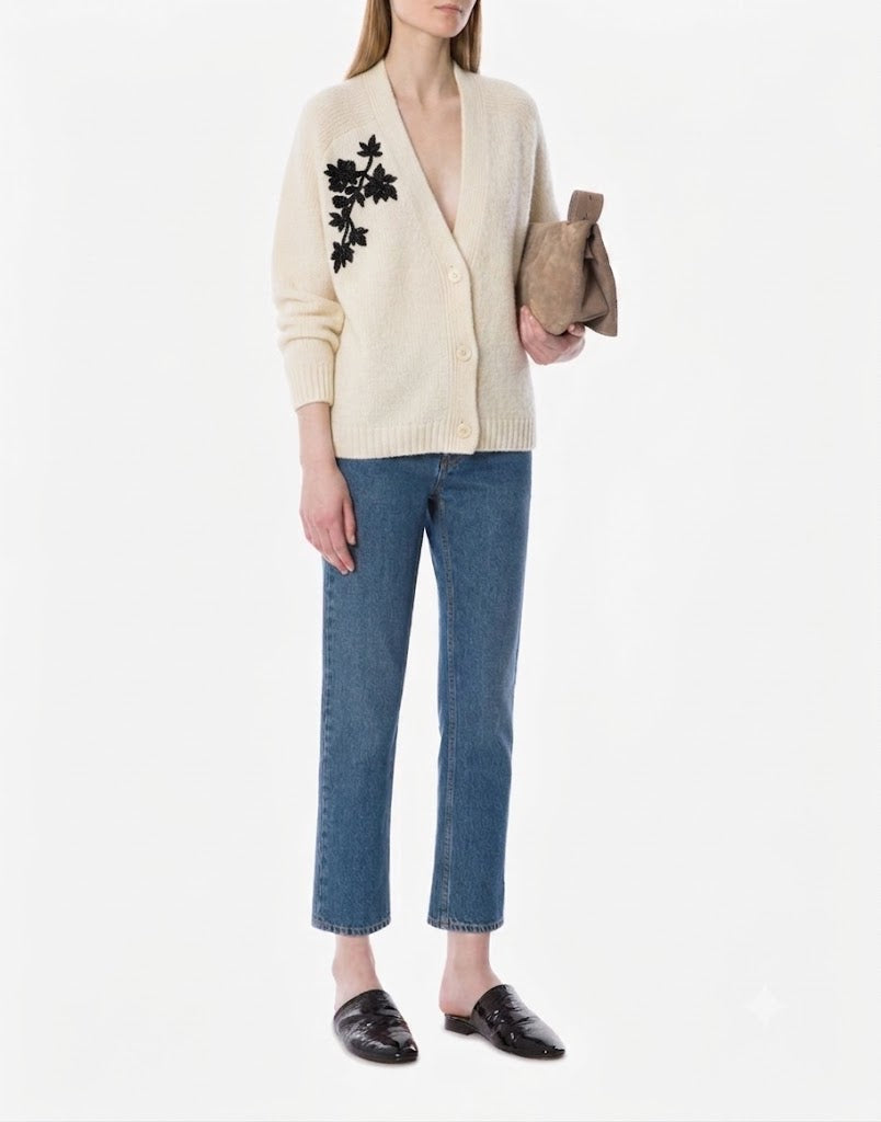Cardigan en cachemire brodé - Ivory