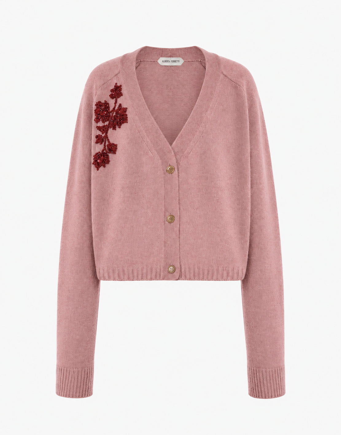Cardigan en cachemire brodé - Pink