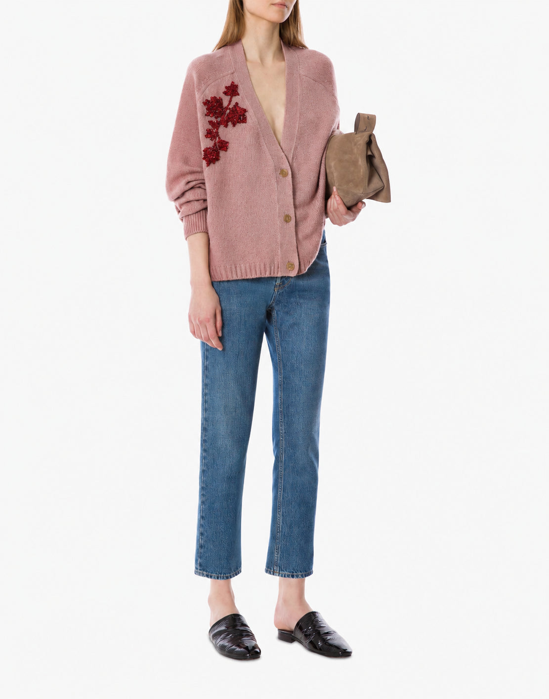 Cardigan en cachemire brodé - Pink