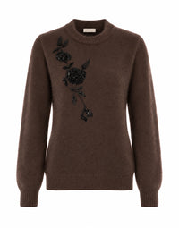 Pull en Maille Brodé de Motifs Floraux - Purple
