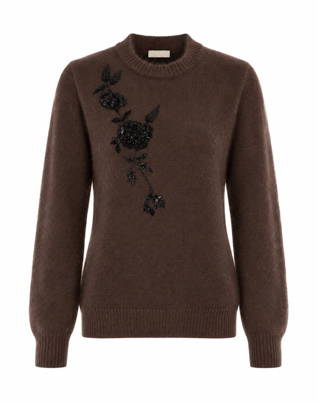 Pull en Maille Brodé de Motifs Floraux - Purple