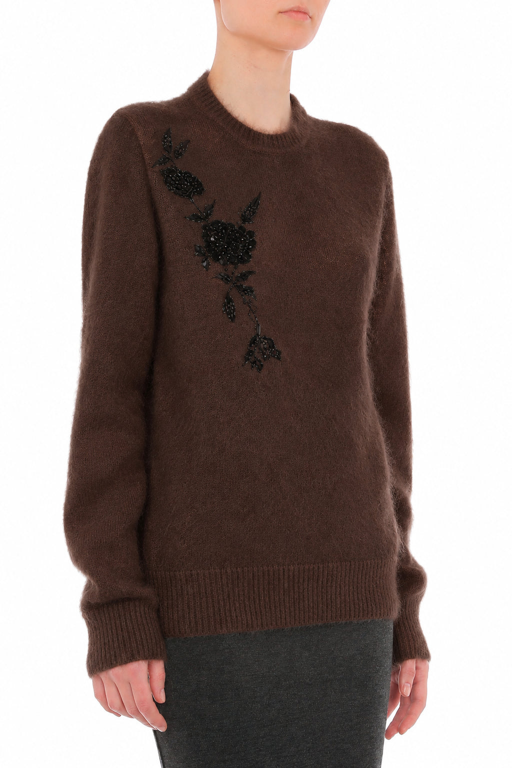 Pull en Maille Brodé de Motifs Floraux - Purple