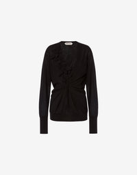 Pull drapé à manches longues en cachemire mérinos - Black