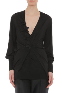 Pull drapé à manches longues en cachemire mérinos - Black
