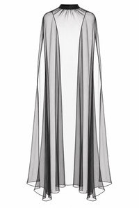 Robe Longue à Voile Transparent - Black