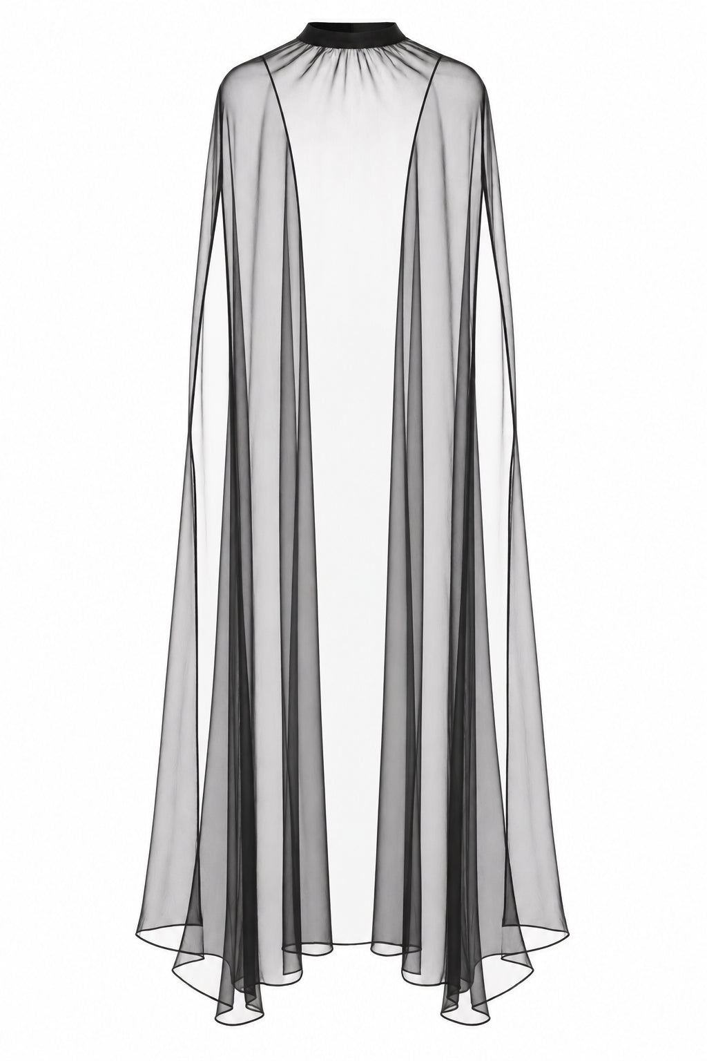 Robe Longue à Voile Transparent - Black