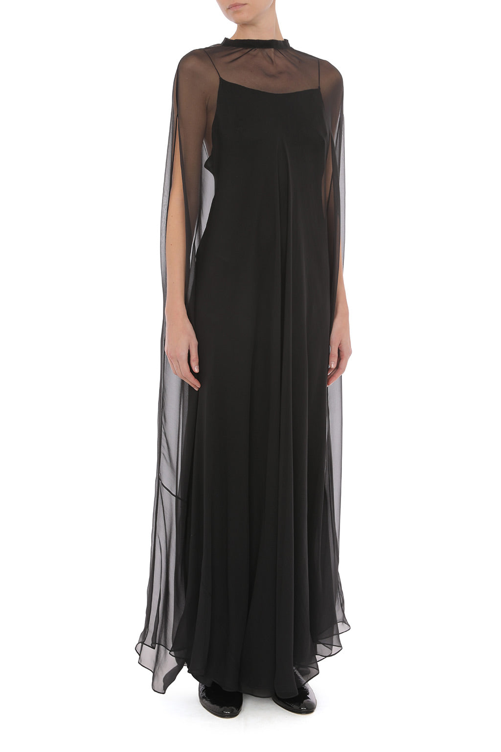 Robe Longue à Voile Transparent - Black