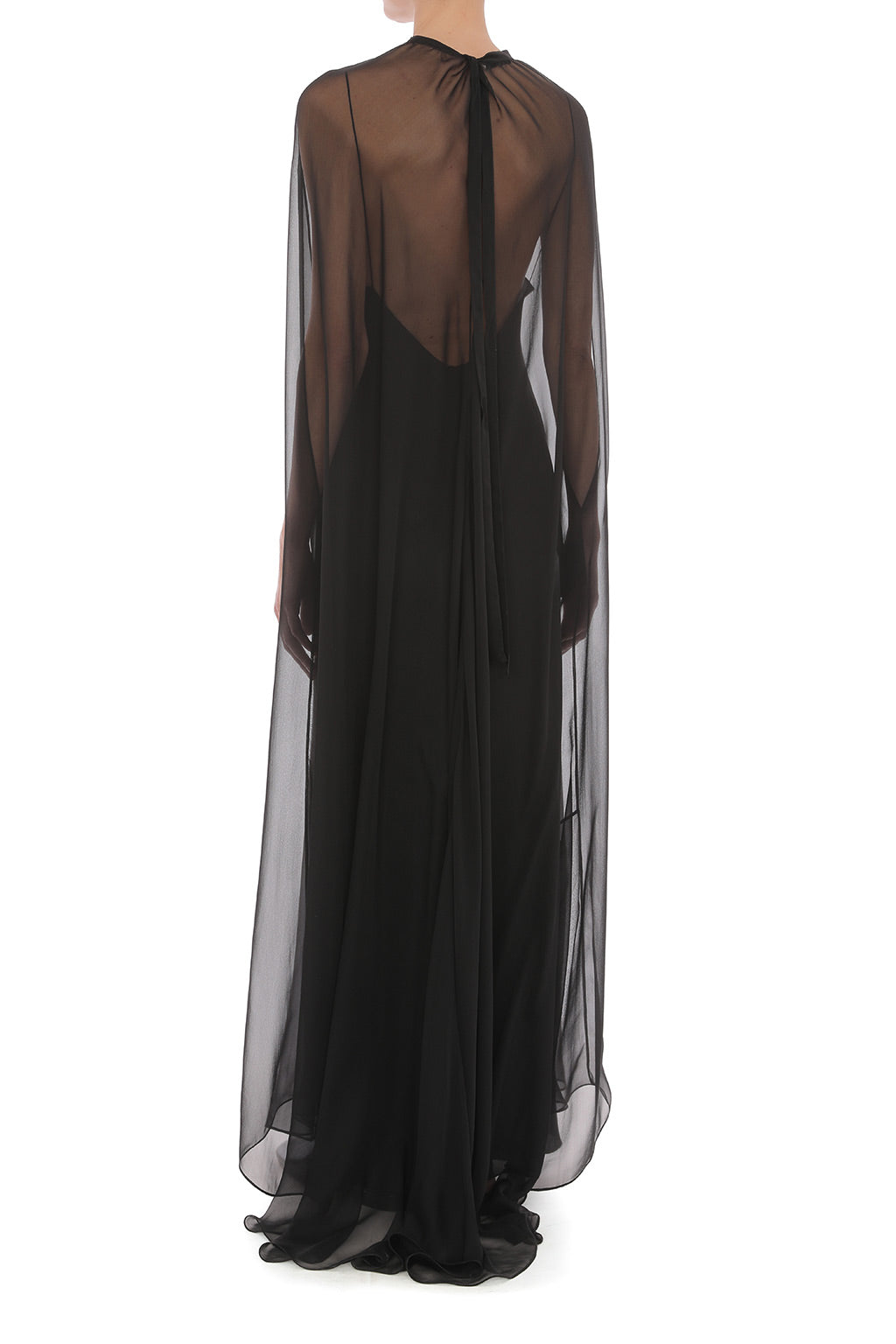 Robe Longue à Voile Transparent - Black