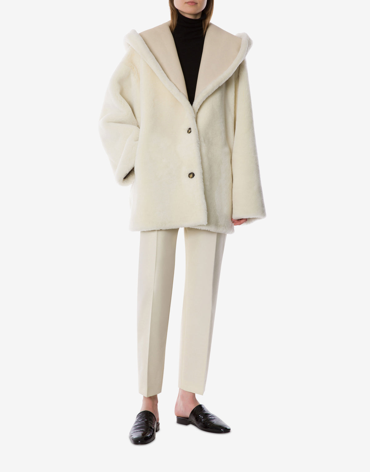 Veste réversible en shearling avec capuche - Ivory