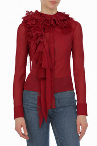 Blouse Transparente à Volants et Dentelle - Red