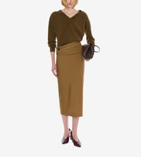 Jupe midi en laine tropicale - Beige