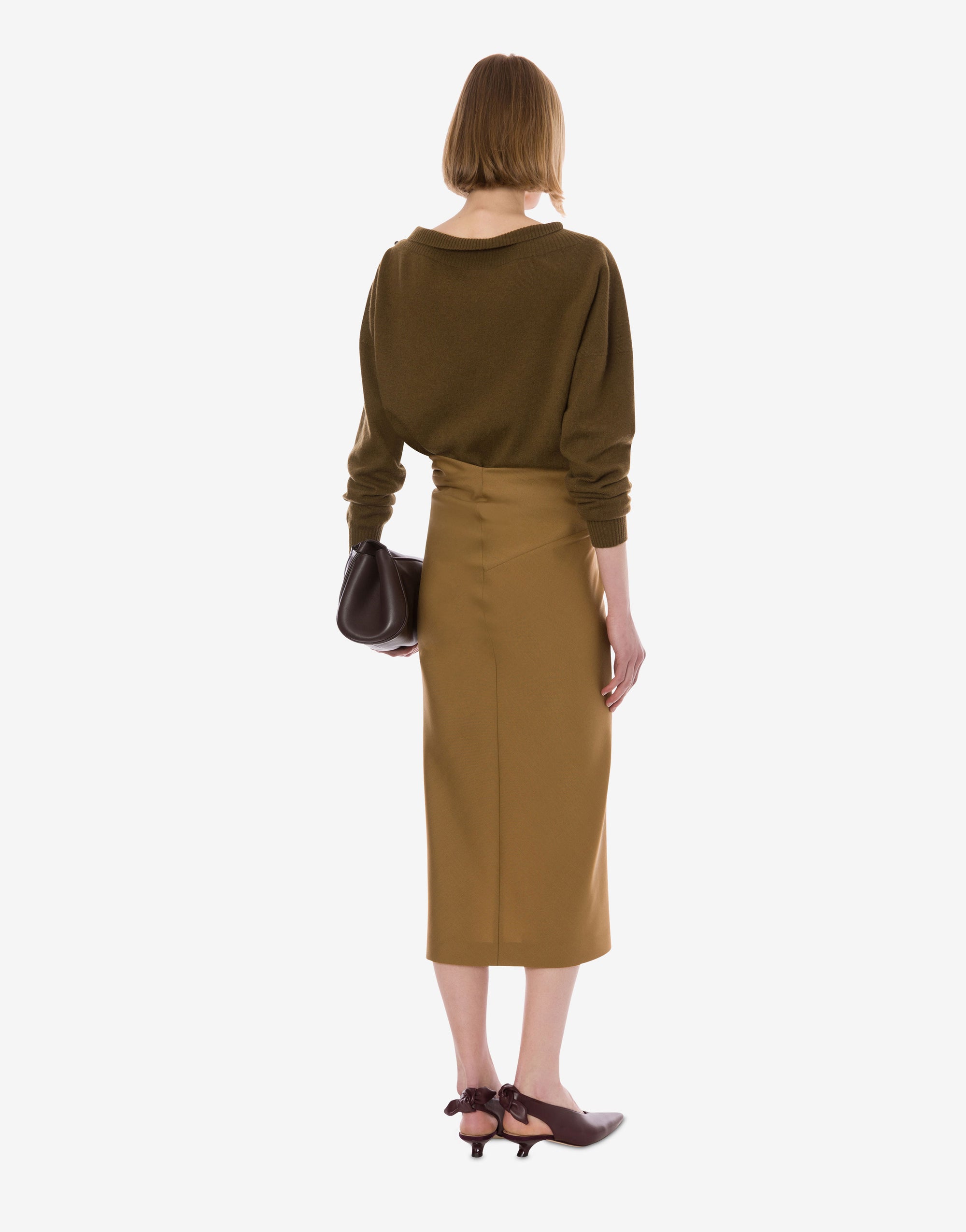 Jupe midi en laine tropicale - Beige